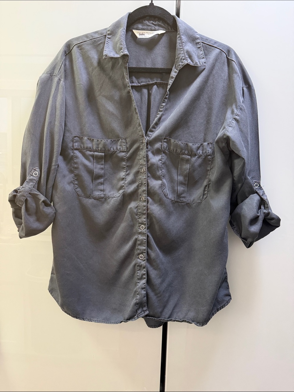 Zara women's Washed Gray Button-Down Utility Shirt